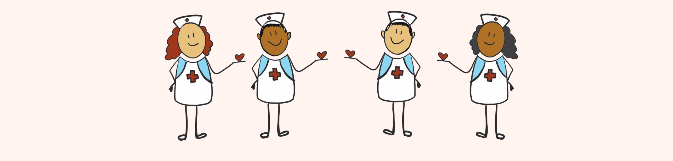 Illustrasjon av sykepleiere som holder små hjerter