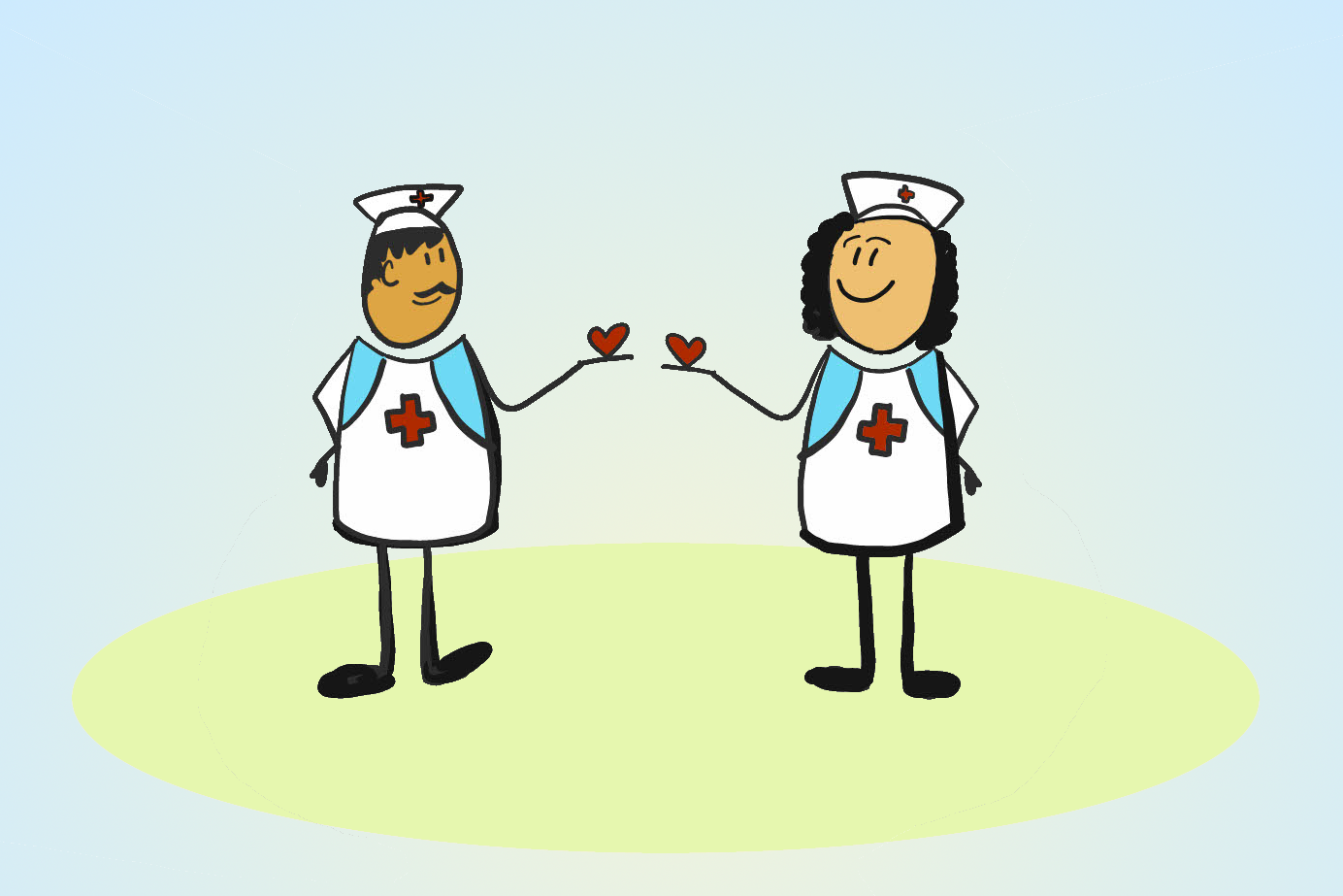 Illustrasjon av veileder og student i sykepleieruniform